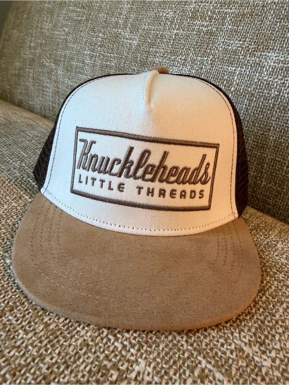 Knuckleheads Little Threads Kids Trucker Hat - White and Brown - XS